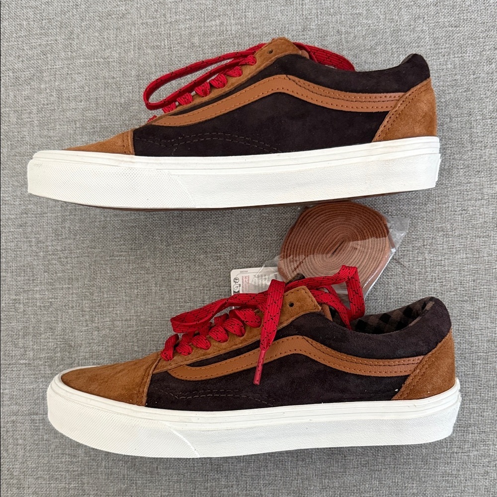 Vans Old Skool Men's Brown and Red Suede Sneakers - Picture 3 of 8
